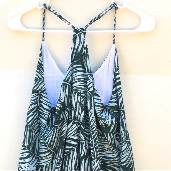 Lucca Couture Womens small Green Leaf print Racerback V-neck sleeveless dress - Picture 5 of 11